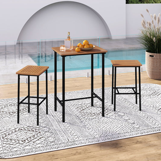 3 Pieces Acacia Wood Patio Bar Set Rectangular Table with Metal Frame, Natural & Black Patio Bar Furniture Natural & Black at Gallery Canada