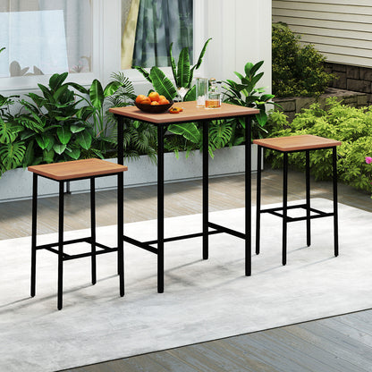 3 Pieces Acacia Wood Patio Bar Set Rectangular Table with Metal Frame, Natural & Black Patio Bar Furniture at Gallery Canada