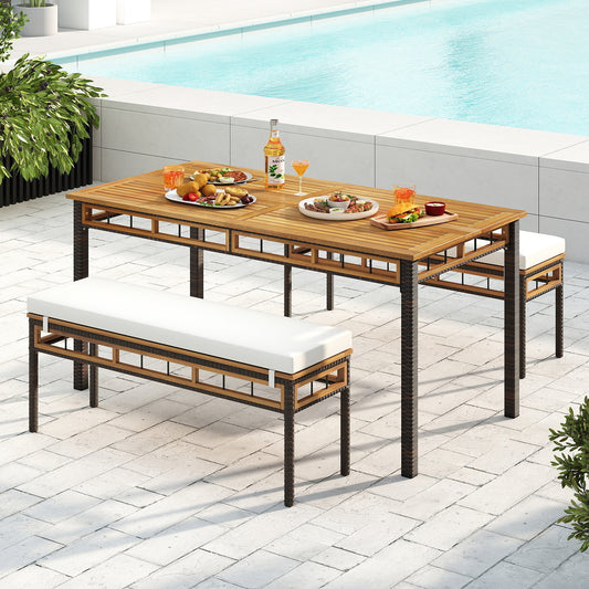 3 Pieces Acacia Wood Patio Dining Set for Deck and Backyard