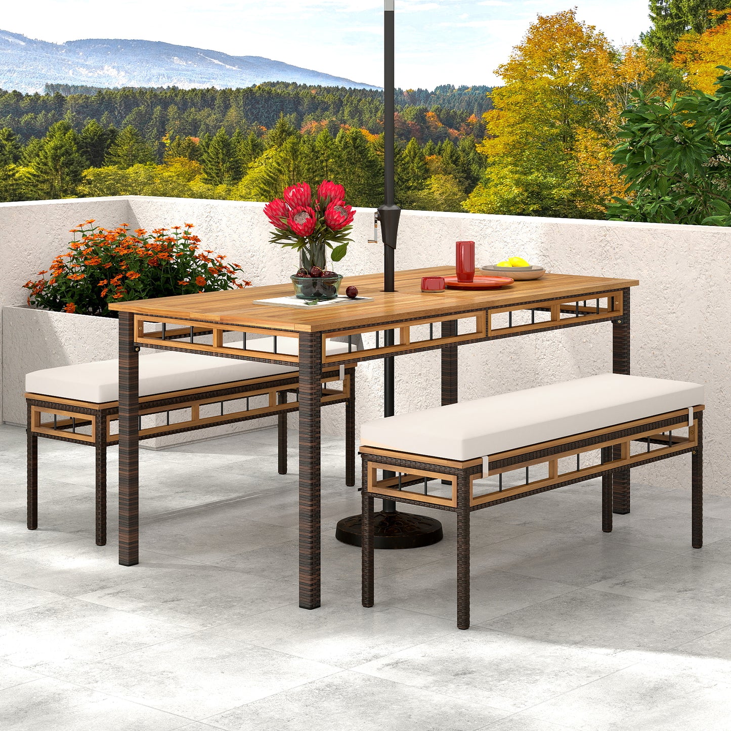 3 Pieces Acacia Wood Patio Dining Set for Deck and Backyard