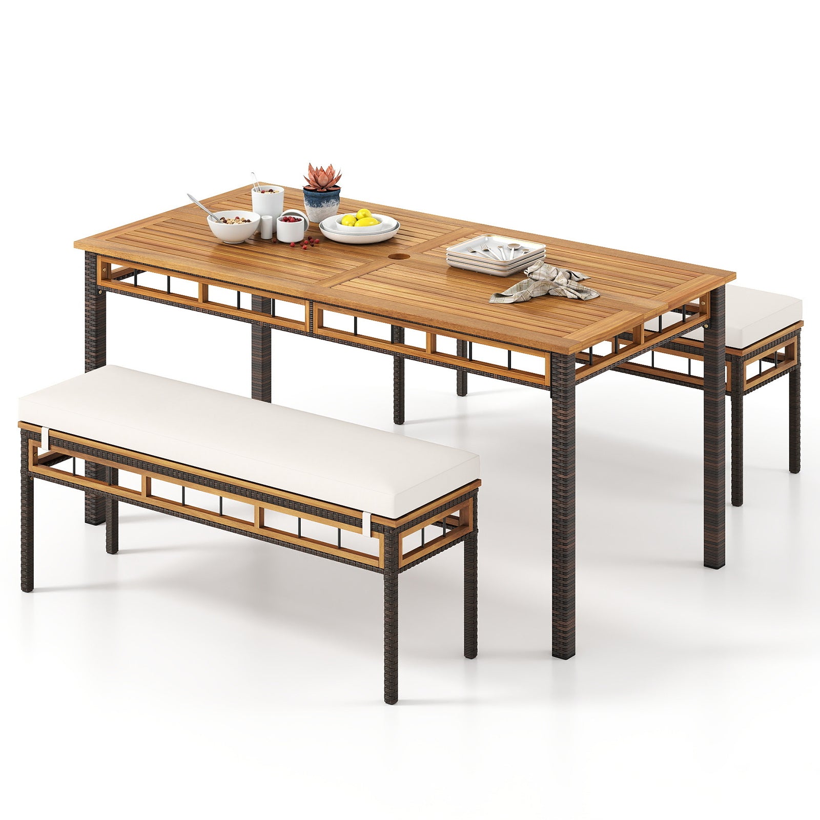 3 Pieces Acacia Wood Patio Dining Set for Deck and Backyard Patio Dining Sets Options at Gallery Canada