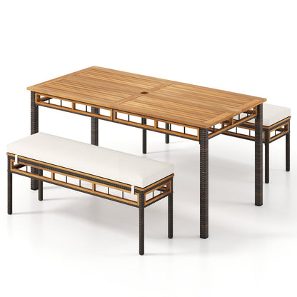 3 Pieces Acacia Wood Patio Dining Set for Deck and Backyard