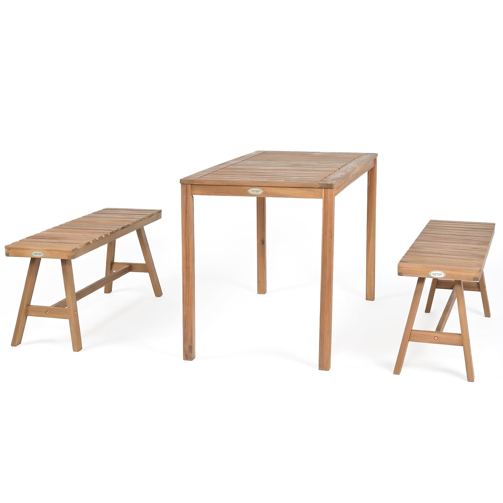 3 Pieces Acacia Wood Patio Dining Set Outdoor Rectangular Table and Benches with Slatted Seats Patio Dining Sets Options at Gallery Canada