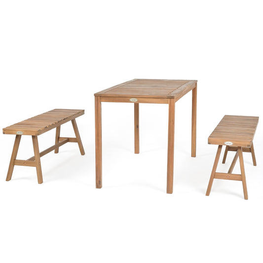 3 Pieces Acacia Wood Patio Dining Set Outdoor Rectangular Table and Benches with Slatted Seats Patio Dining Sets Options at Gallery Canada