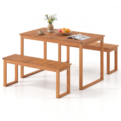 3 Pieces Acacia Wood Picnic Set with Outdoor Dining Table and 2 Benches for 4 People Patio Dining Sets at Gallery Canada