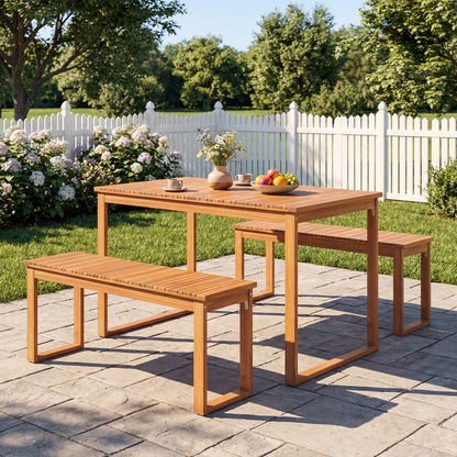 3 Pieces Acacia Wood Picnic Set with Outdoor Dining Table and 2 Benches for 4 People Patio Dining Sets at Gallery Canada