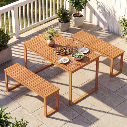 3 Pieces Acacia Wood Picnic Set with Outdoor Dining Table and 2 Benches for 4 People Patio Dining Sets at Gallery Canada