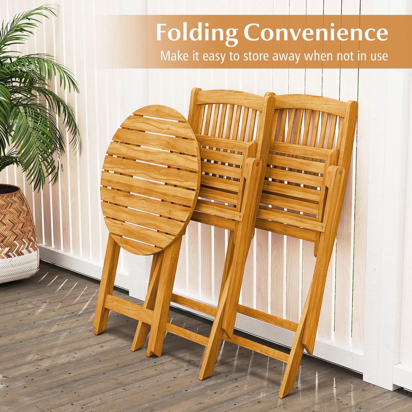 Acacia Wood Patio Folding Bistro Set, 3 Pieces, Beige Patio Conversation Sets at Gallery Canada