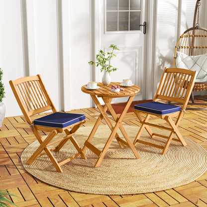Acacia Wood Patio Folding Bistro Set, 3 Pieces, Cushions, Navy Patio Conversation Sets at Gallery Canada