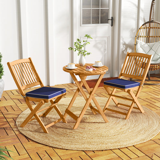 Acacia Wood Patio Folding Bistro Set, 3 Pieces, Cushions, Navy Patio Conversation Sets Navy at Gallery Canada