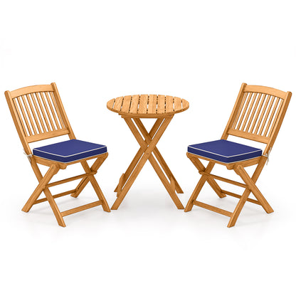 Acacia Wood Patio Folding Bistro Set, 3 Pieces, Cushions, Navy Patio Conversation Sets at Gallery Canada