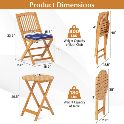 Acacia Wood Patio Folding Bistro Set, 3 Pieces, Cushions, Navy Patio Conversation Sets at Gallery Canada