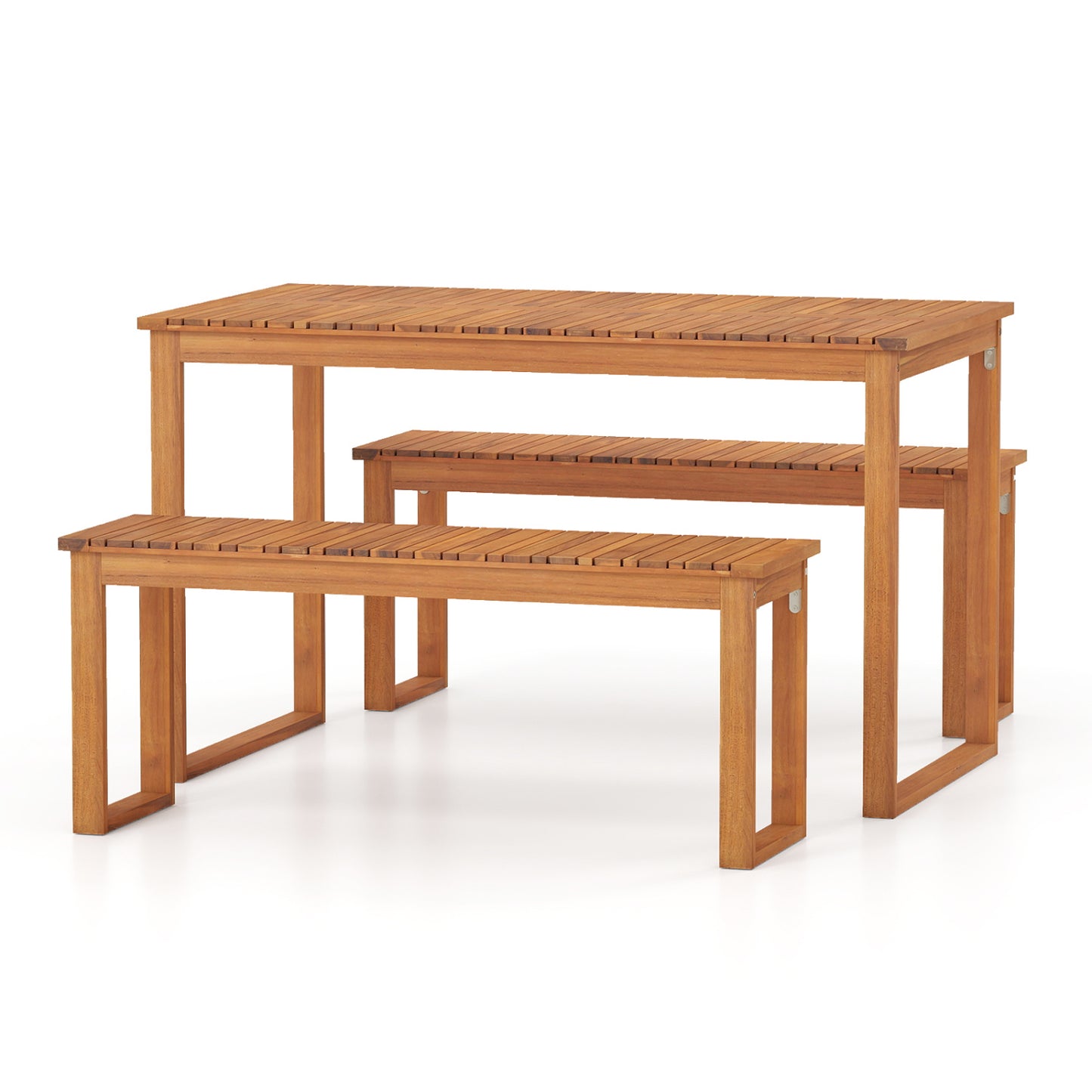 3 Pieces Acacia Wood Picnic Set with Outdoor Dining Table and 2 Benches for 4 People Patio Dining Sets at Gallery Canada