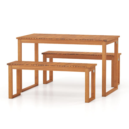 3 Pieces Acacia Wood Picnic Set with Outdoor Dining Table and 2 Benches for 4 People Patio Dining Sets at Gallery Canada