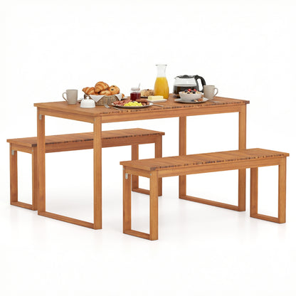 3 Pieces Acacia Wood Picnic Set with Outdoor Dining Table and 2 Benches for 4 People Patio Dining Sets at Gallery Canada