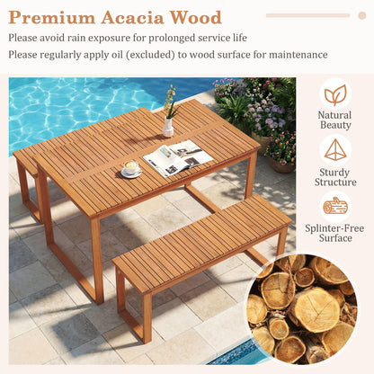 3 Pieces Acacia Wood Picnic Set with Outdoor Dining Table and 2 Benches for 4 People Patio Dining Sets at Gallery Canada