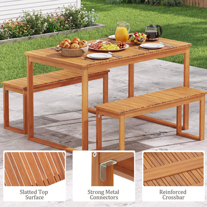 3 Pieces Acacia Wood Picnic Set with Outdoor Dining Table and 2 Benches for 4 People Patio Dining Sets at Gallery Canada