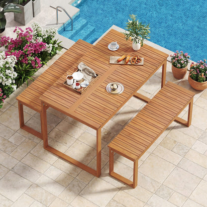 3 Pieces Acacia Wood Picnic Set with Outdoor Dining Table and 2 Benches for 4 People Patio Dining Sets at Gallery Canada