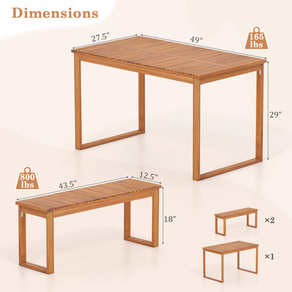 3 Pieces Acacia Wood Picnic Set with Outdoor Dining Table and 2 Benches for 4 People Patio Dining Sets at Gallery Canada
