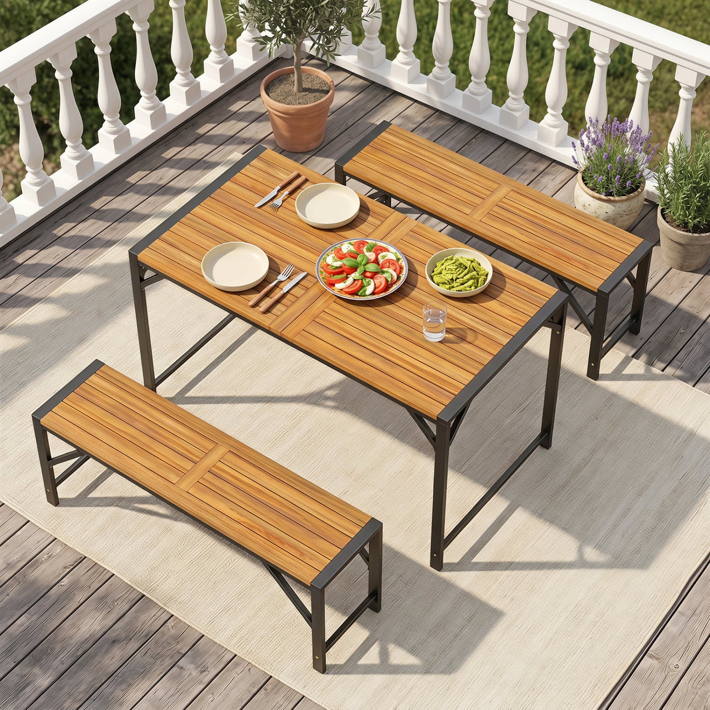 51" Acacia Wood Dining Table With Umbrella Hole Patio Dining Sets at Gallery Canada
