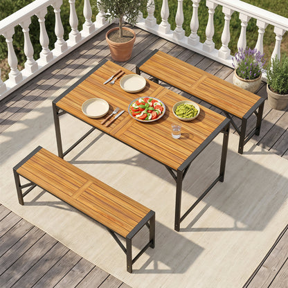 51" Acacia Wood Dining Table With Umbrella Hole Patio Dining Sets at Gallery Canada