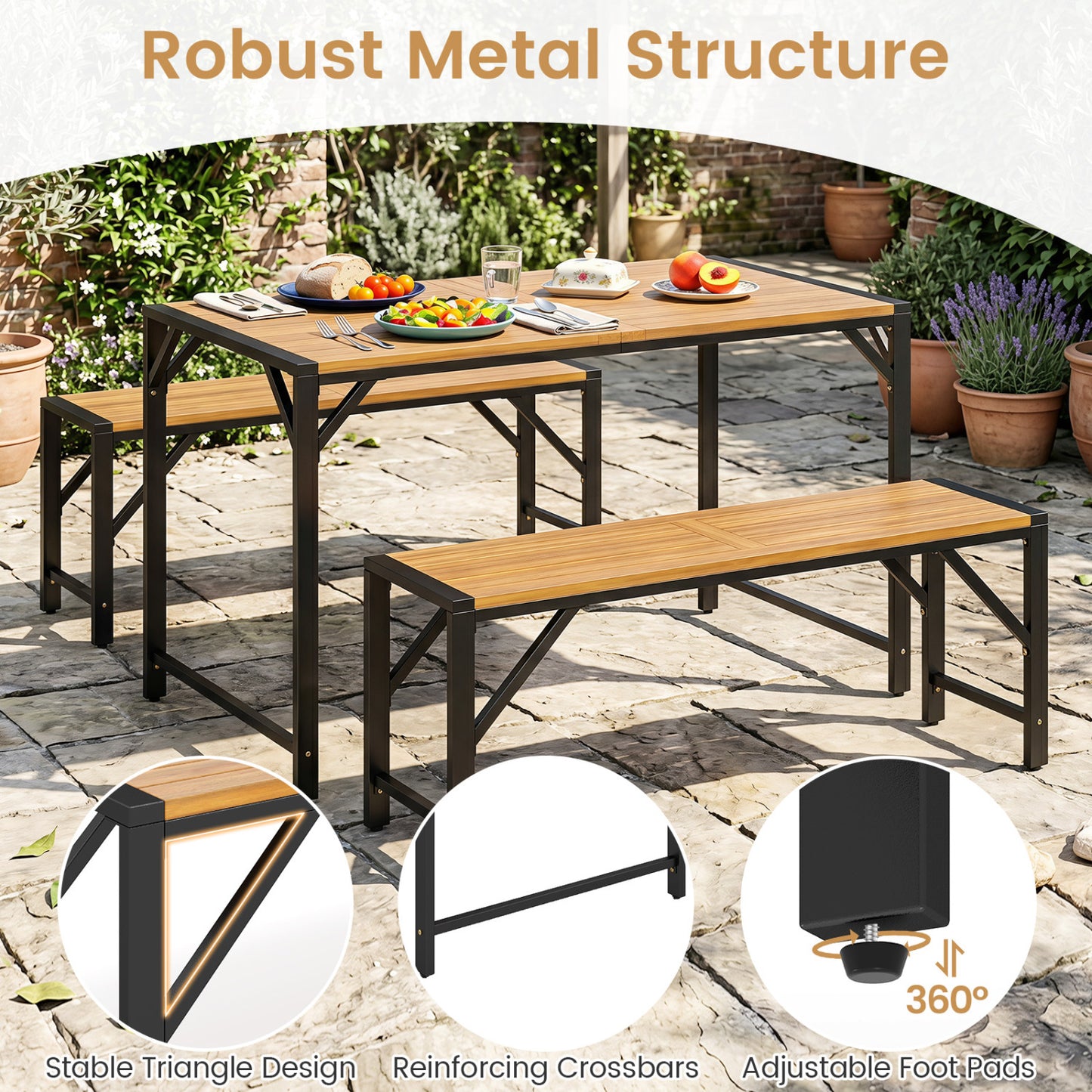 51" Acacia Wood Dining Table With Umbrella Hole Patio Dining Sets at Gallery Canada
