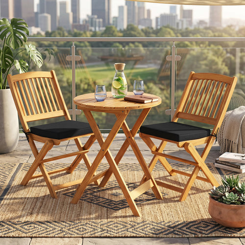 Acacia Wood Patio Folding Bistro Set, Black