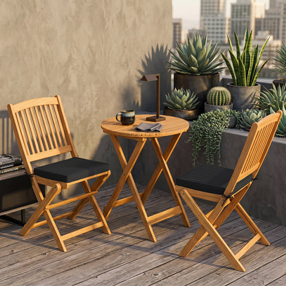 Acacia Wood Patio Folding Bistro Set, Black