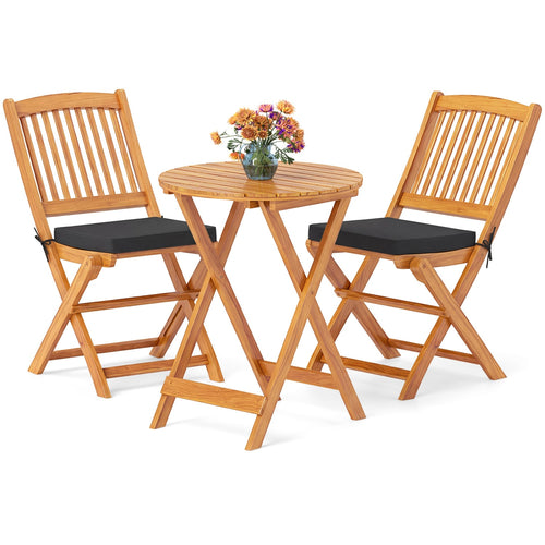 Acacia Wood Patio Folding Bistro Set, Black