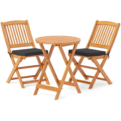 Acacia Wood Patio Folding Bistro Set, Black