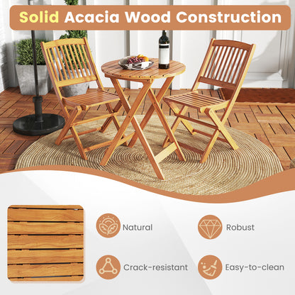 Acacia Wood Patio Folding Bistro Set, Black