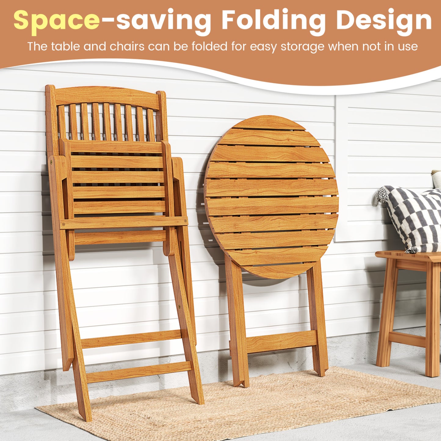 Acacia Wood Patio Folding Bistro Set, Black