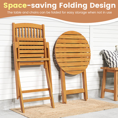 Acacia Wood Patio Folding Bistro Set, Black