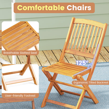 Acacia Wood Patio Folding Bistro Set, Black