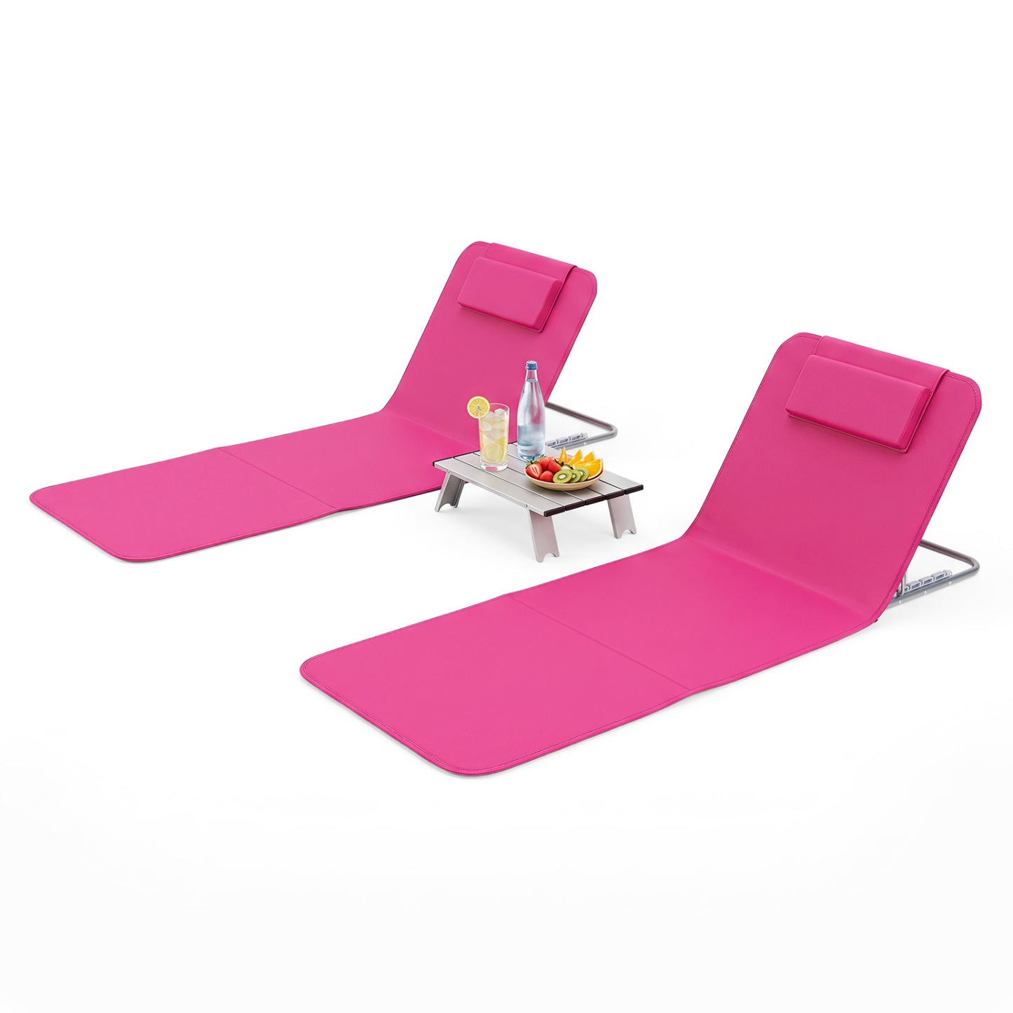 Ensemble de 3 pièces de chaise de plage avec table, rayé, rose