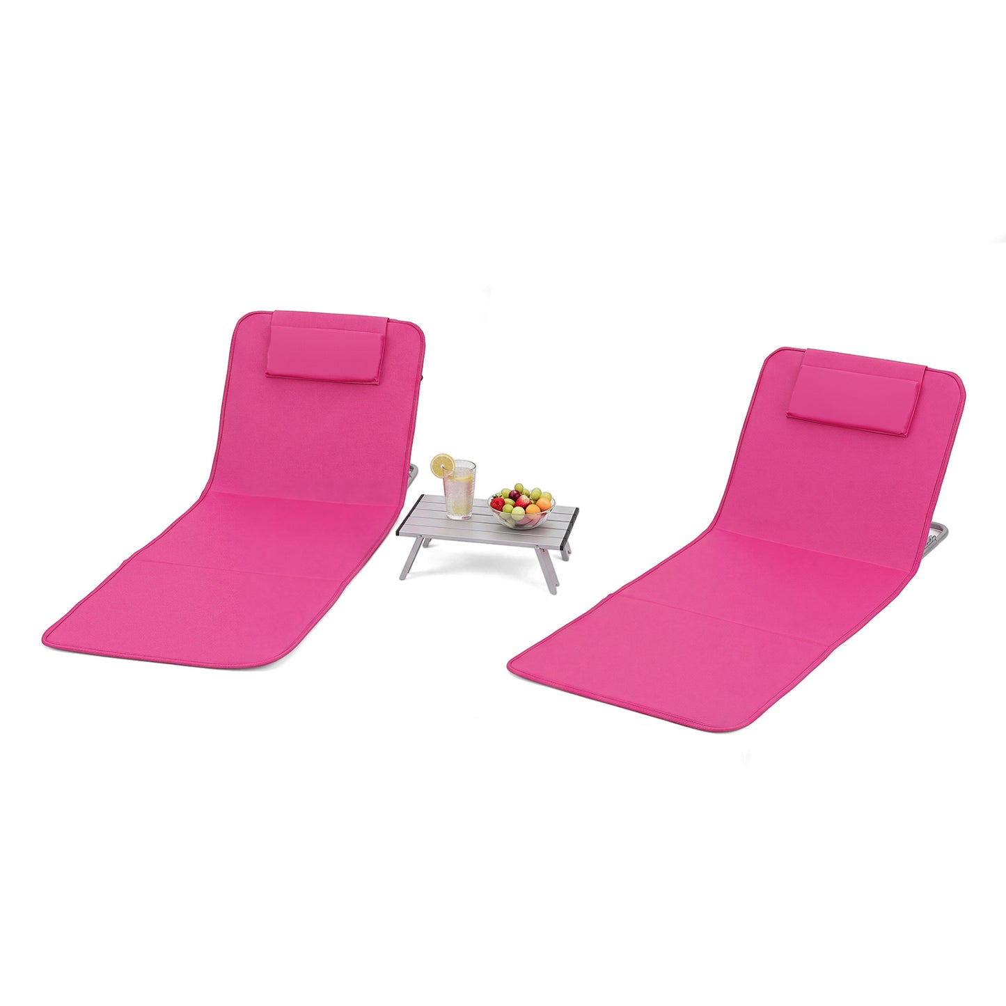 Ensemble de 3 pièces de chaise de plage avec table, rayé, rose