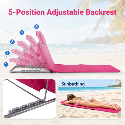Ensemble de 3 pièces de chaise de plage avec table, rayé, rose