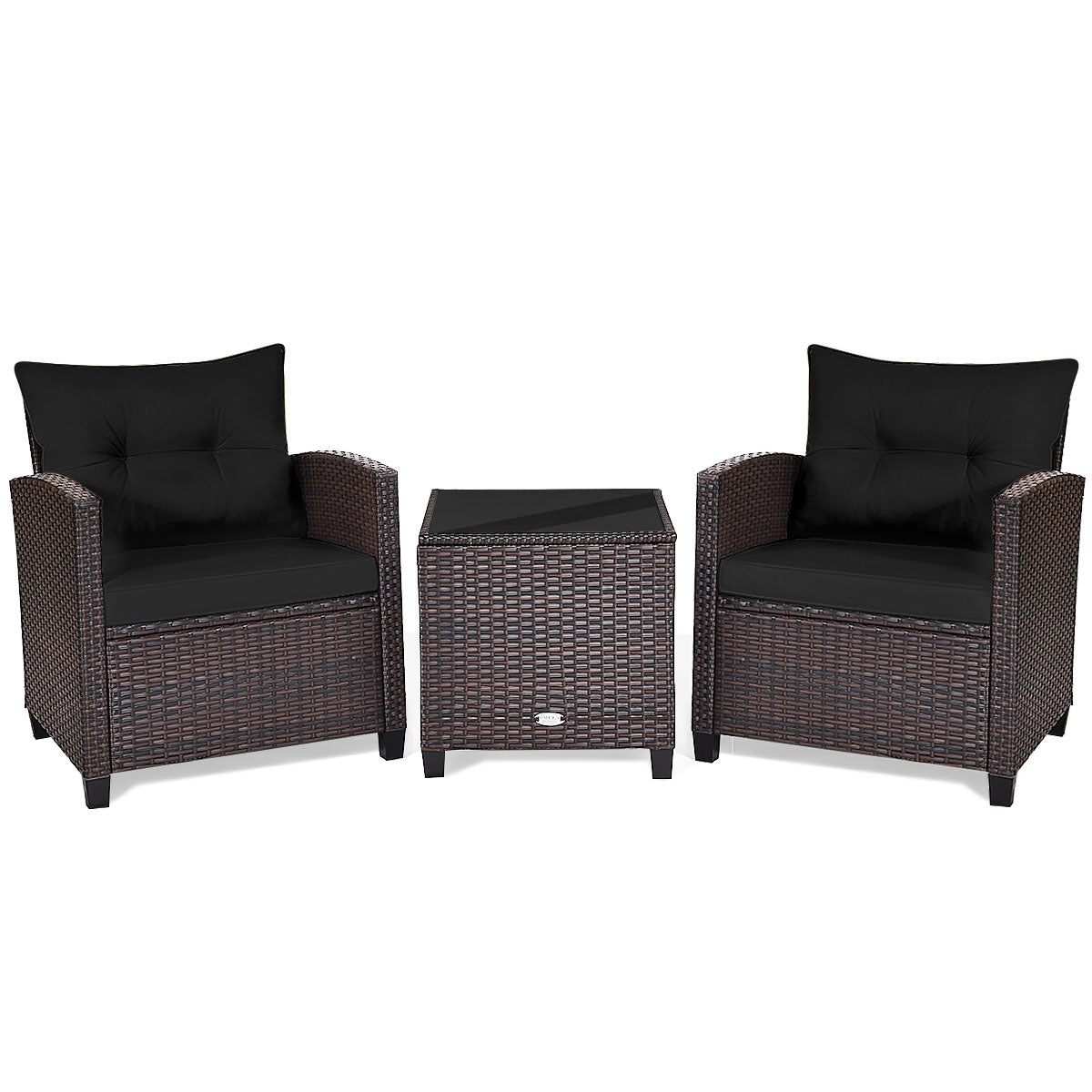 3 Piece Rattan Patio Set With Coffee Table, Black