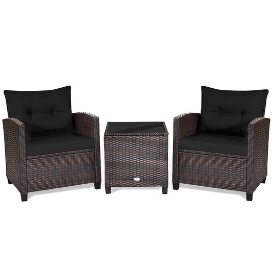 3 Piece Rattan Patio Set With Coffee Table, Black