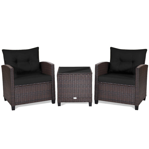 3 Piece Rattan Patio Set With Coffee Table, Black