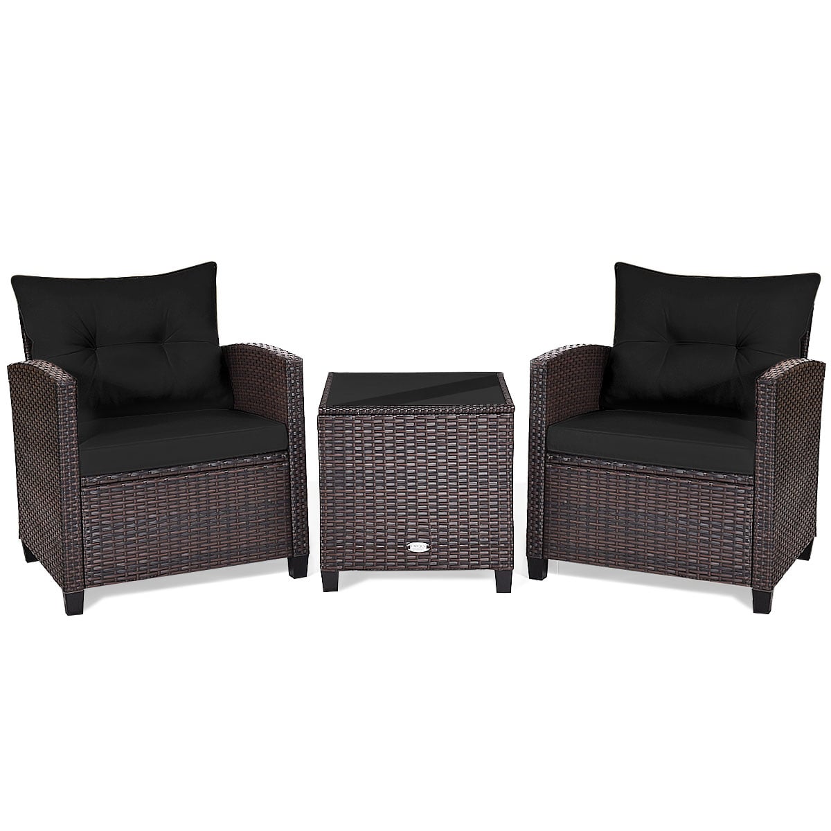 3 Piece Rattan Patio Set With Coffee Table, Black