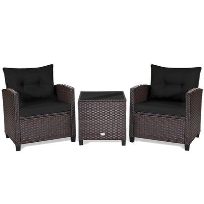 3 Piece Rattan Patio Set With Coffee Table, Black