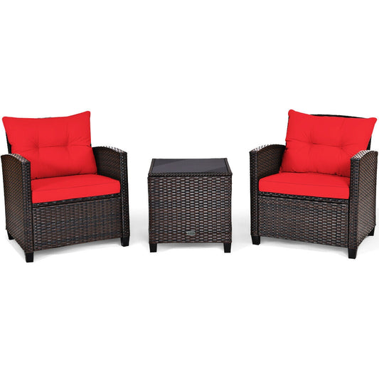 3-Piece Cushioned Rattan Patio Set With Coffee Table, Red Patio Conversation Sets Red at Gallery Canada