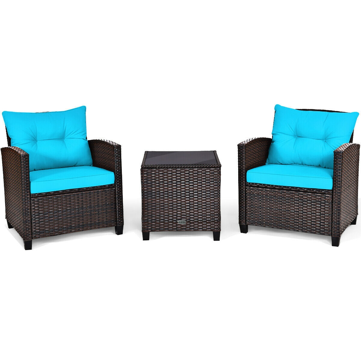 3-Piece Rattan Patio Set With Coffee Table, Turquoise