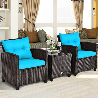 3-Piece Rattan Patio Set With Coffee Table, Turquoise