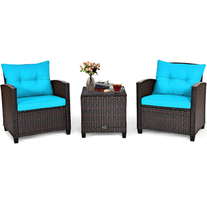 3-Piece Rattan Patio Set With Coffee Table, Turquoise