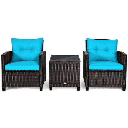 3-Piece Rattan Patio Set With Coffee Table, Turquoise