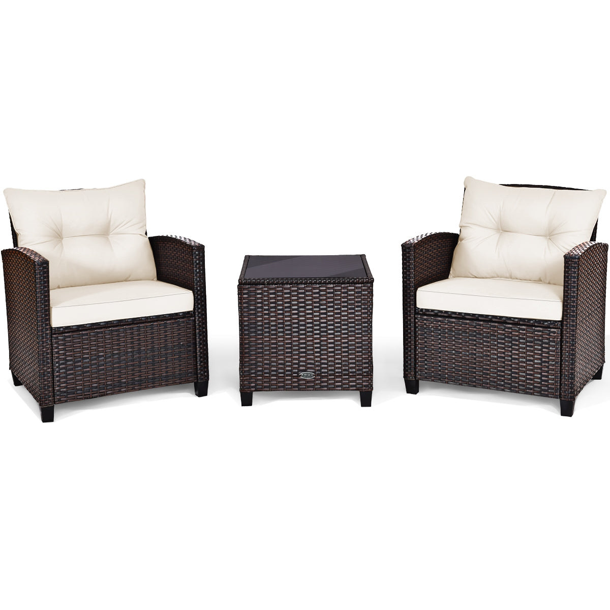 3 Piece Cushioned Rattan Patio Set, Coffee Table, White Patio Conversation Sets at Gallery Canada
