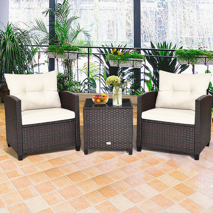3 Piece Cushioned Rattan Patio Set, Coffee Table, White Patio Conversation Sets at Gallery Canada