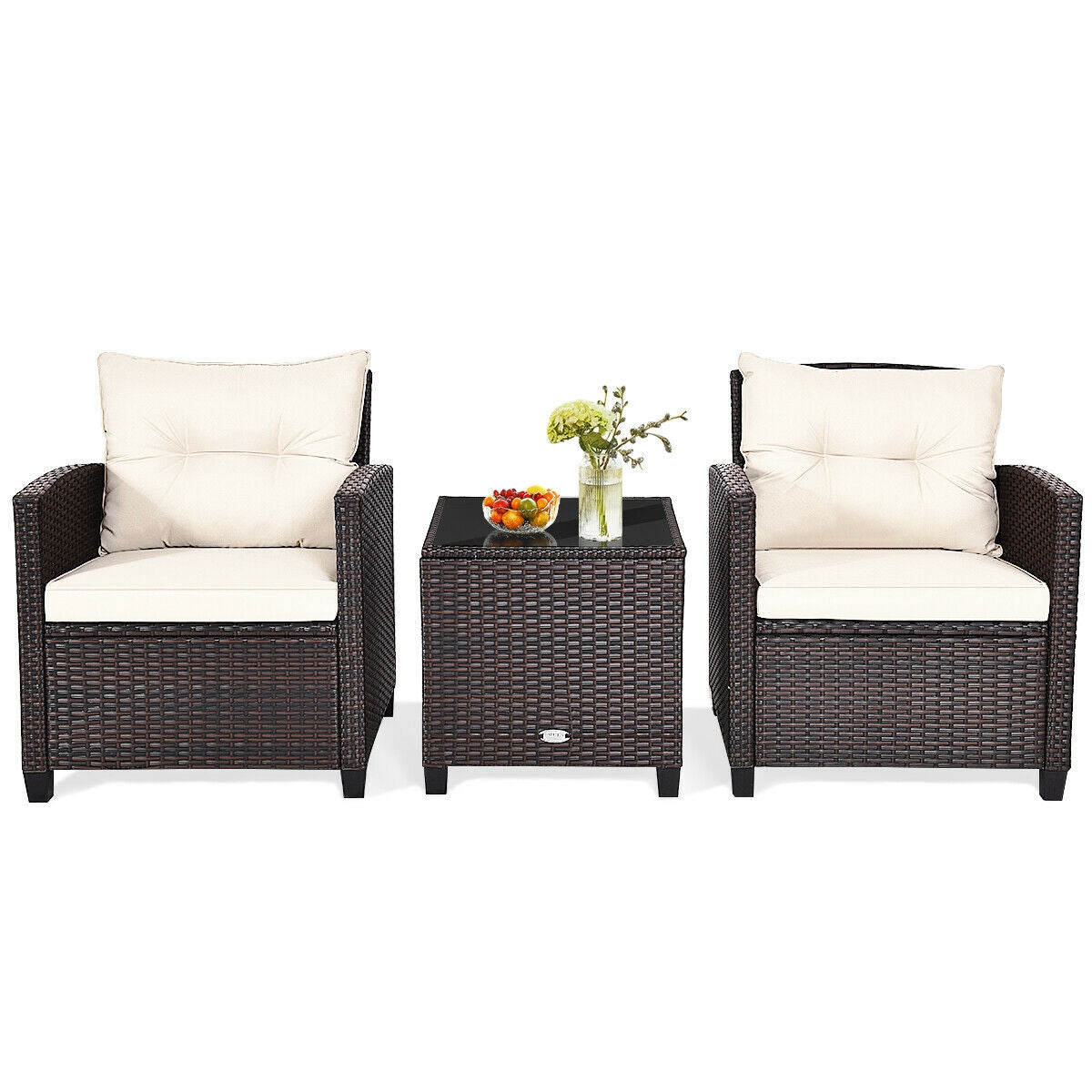 3 Piece Cushioned Rattan Patio Set, Coffee Table, White Patio Conversation Sets at Gallery Canada